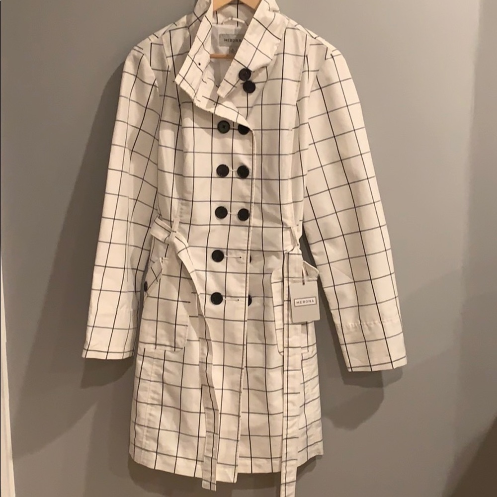 NWT Merona Black and White Trench Coat - Size XL